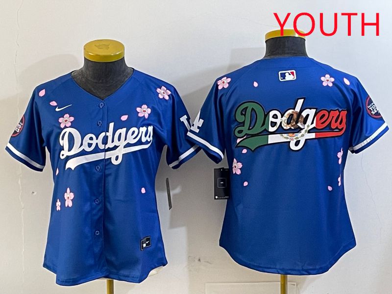 Youth Los Angeles Dodgers Blank Blue Sakura Edition 2025 Nike MLB Jersey style 7